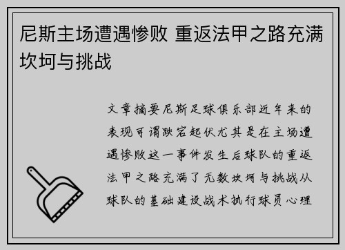 尼斯主场遭遇惨败 重返法甲之路充满坎坷与挑战